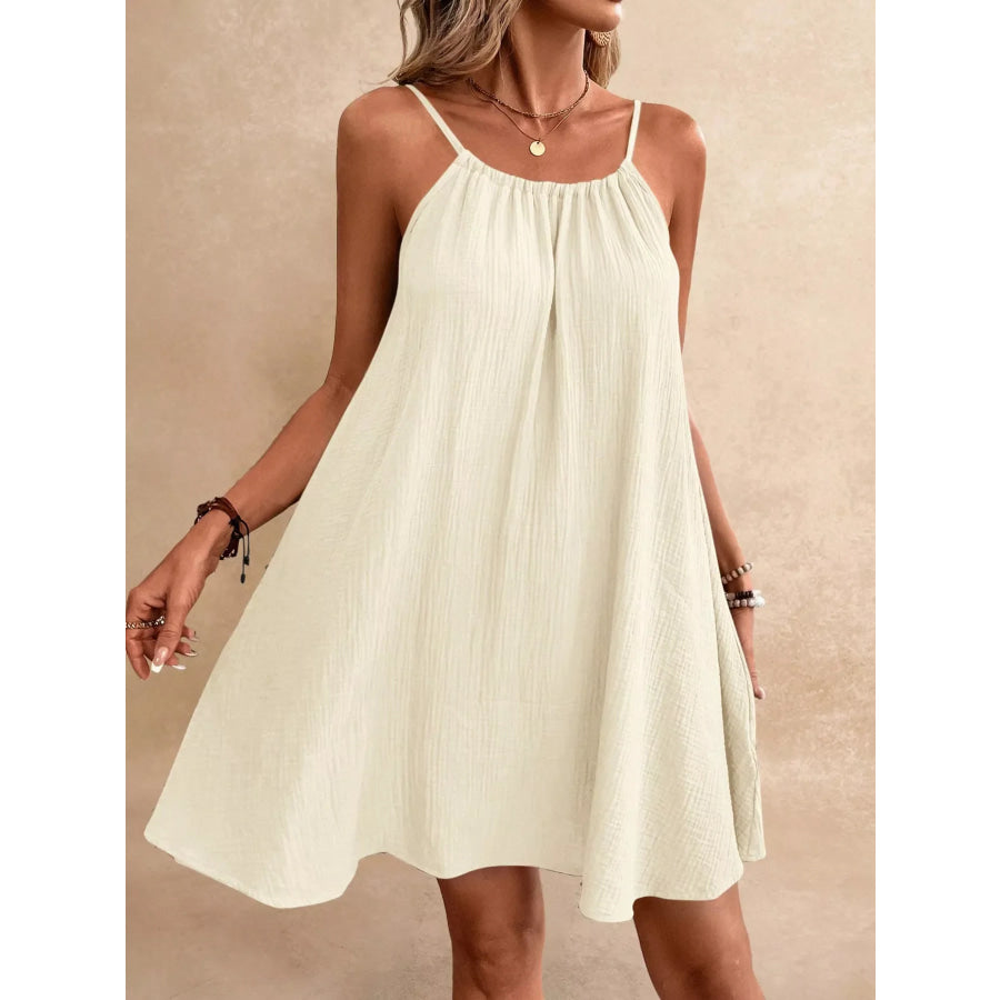 Casual Spaghetti Strap Gauze Dress Apricot / S Apparel and Accessories