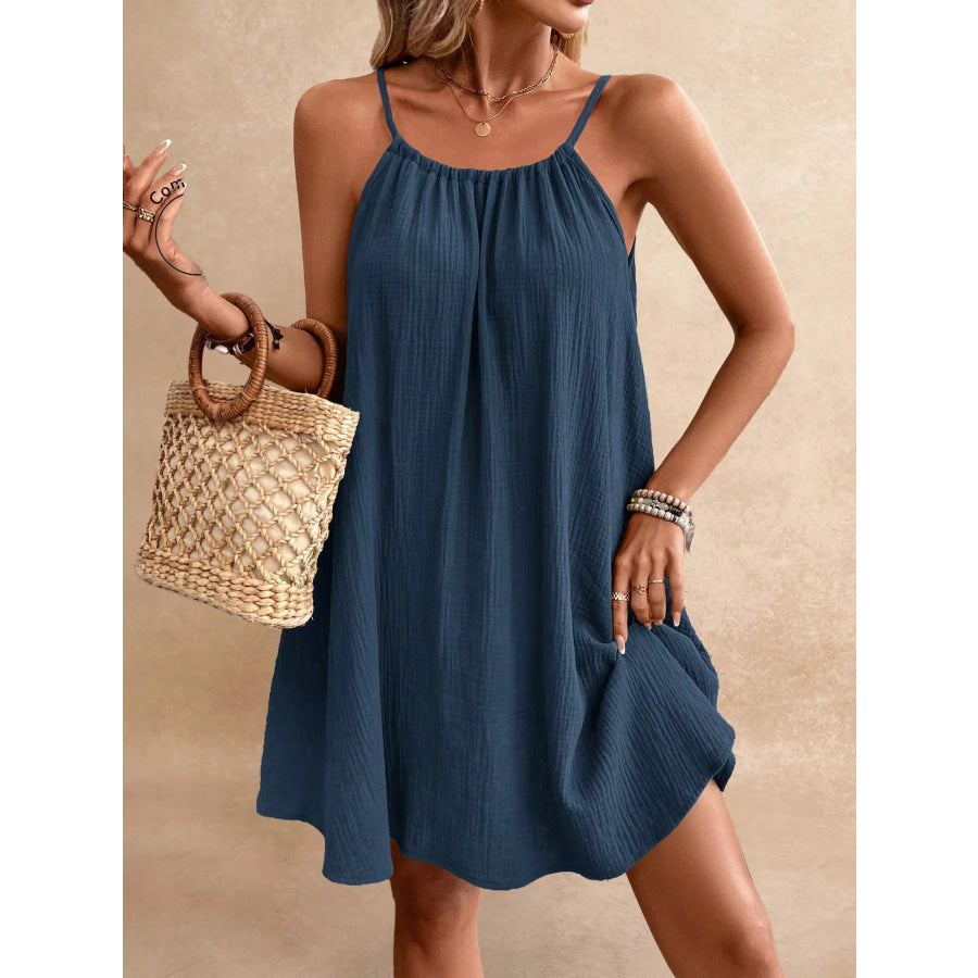 Casual Spaghetti Strap Gauze Dress Denim Blue / S Apparel and Accessories