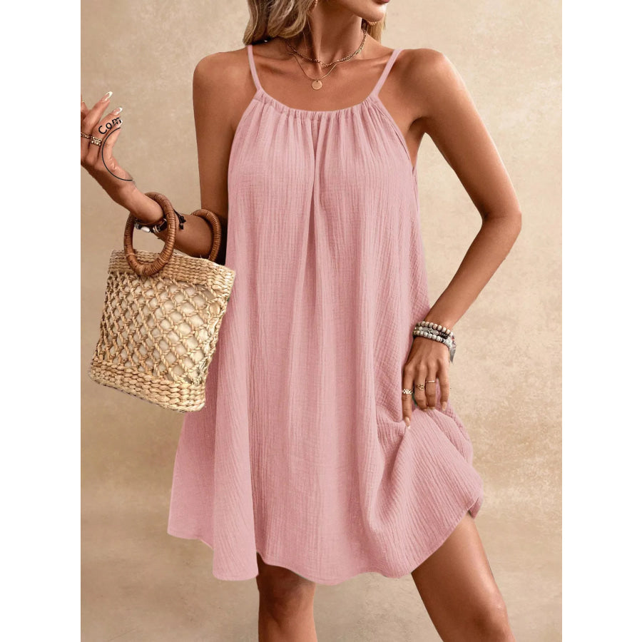 Casual Spaghetti Strap Gauze Dress Pink / S Apparel and Accessories