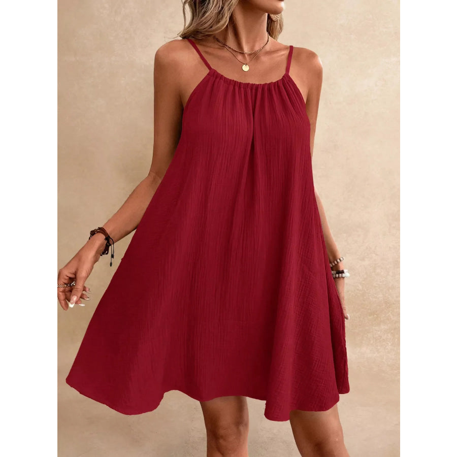 Casual Spaghetti Strap Gauze Dress Red / S Apparel and Accessories