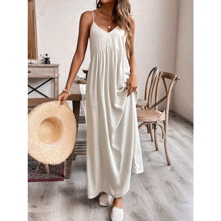 Casual Spaghetti Strap Maxi Dress Apricot / S Apparel and Accessories