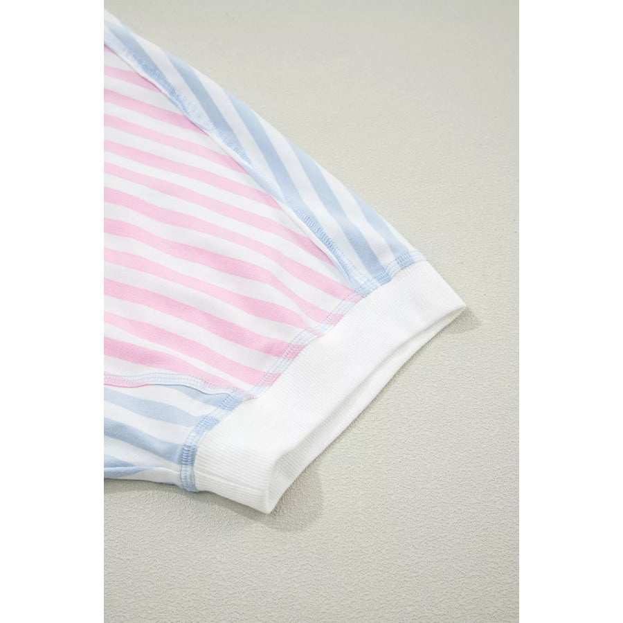 Casual Stripe Oversize Dolman Sleeve Patchwork T Shirt Apparel and Accessories