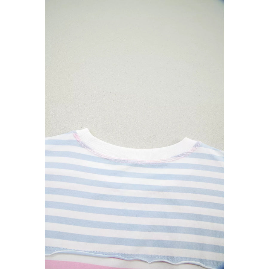 Casual Stripe Oversize Dolman Sleeve Patchwork T Shirt Apparel and Accessories
