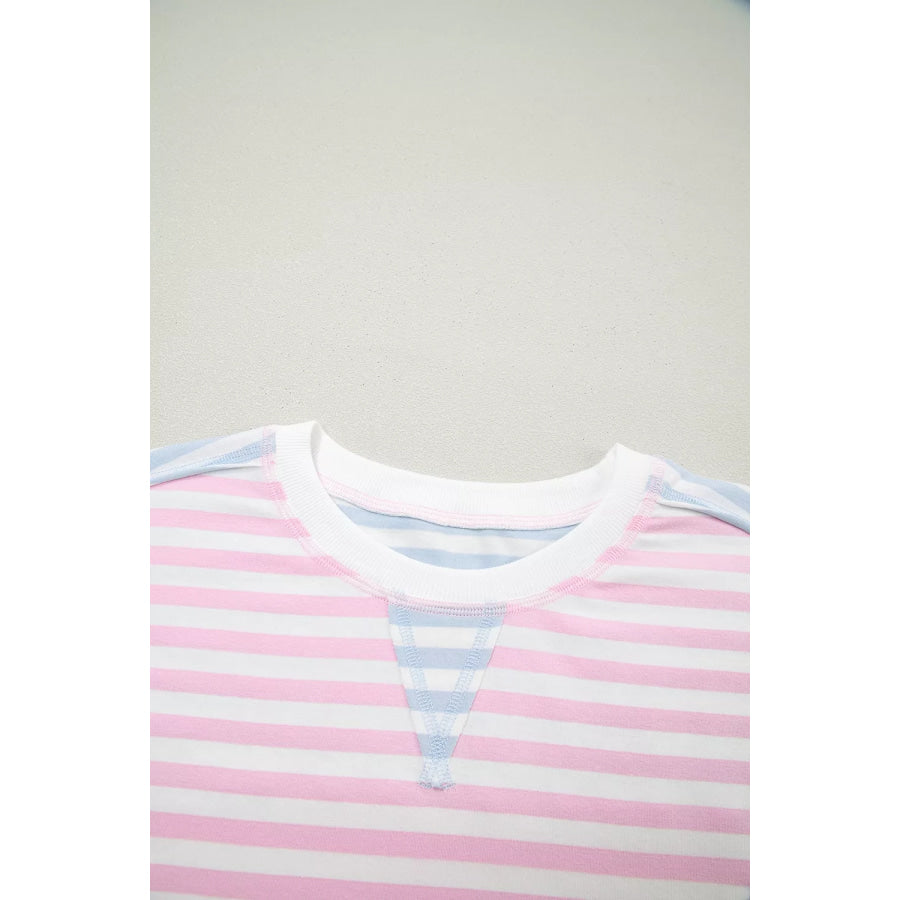 Casual Stripe Oversize Dolman Sleeve Patchwork T Shirt Apparel and Accessories