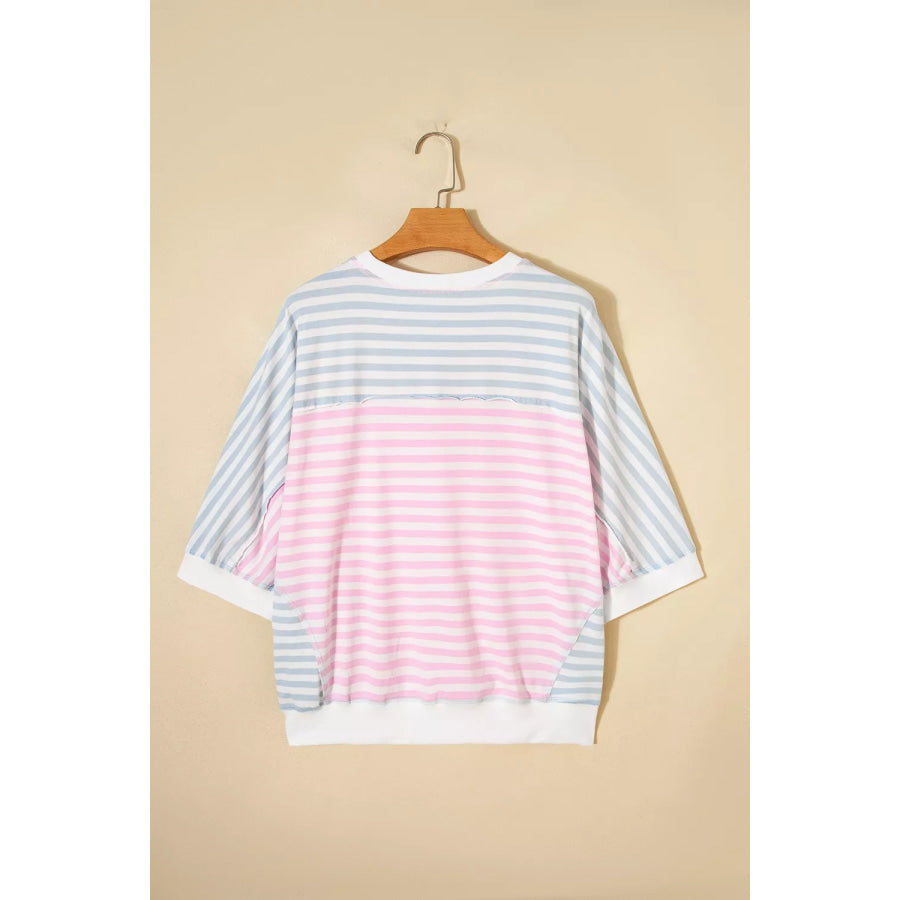Casual Stripe Oversize Dolman Sleeve Patchwork T Shirt Apparel and Accessories