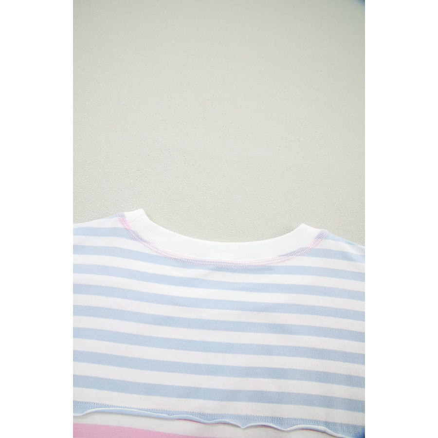 Casual Stripe Oversize Dolman Sleeve Patchwork T Shirt Tops/Tops & Tees