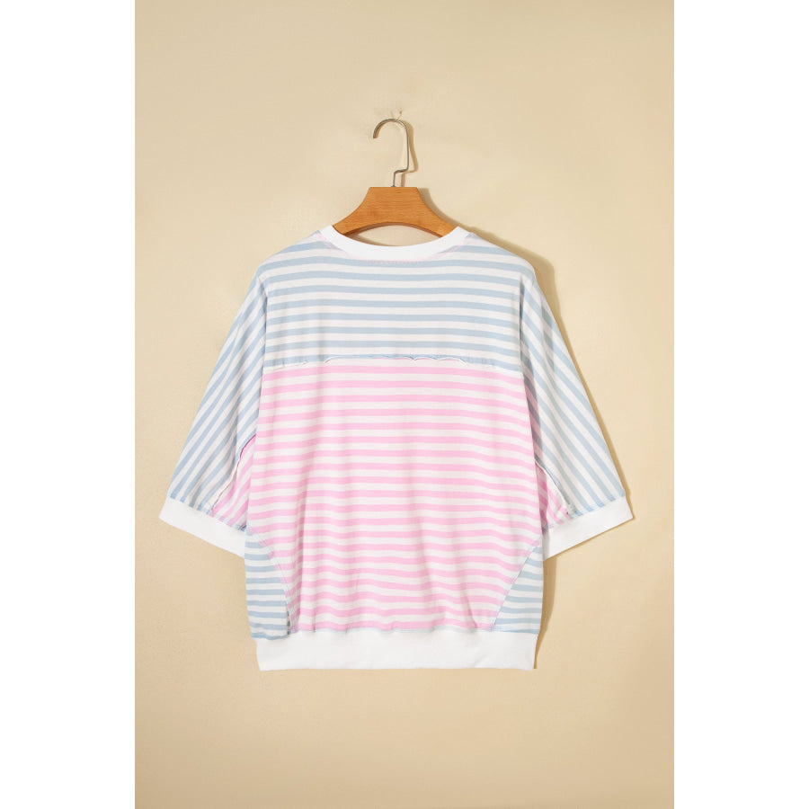Casual Stripe Oversize Dolman Sleeve Patchwork T Shirt Tops/Tops & Tees