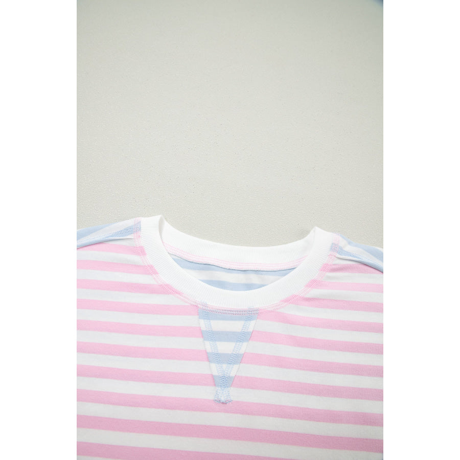 Casual Stripe Oversize Dolman Sleeve Patchwork T Shirt Tops/Tops & Tees