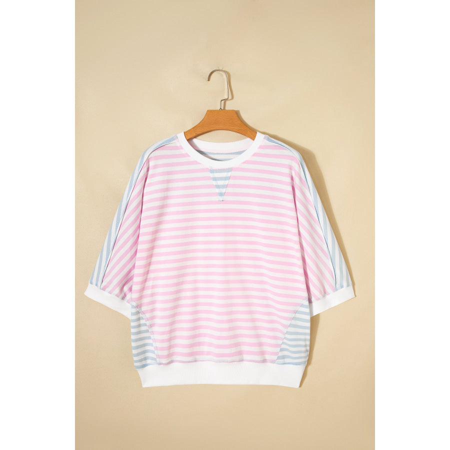 Casual Stripe Oversize Dolman Sleeve Patchwork T Shirt Tops/Tops & Tees