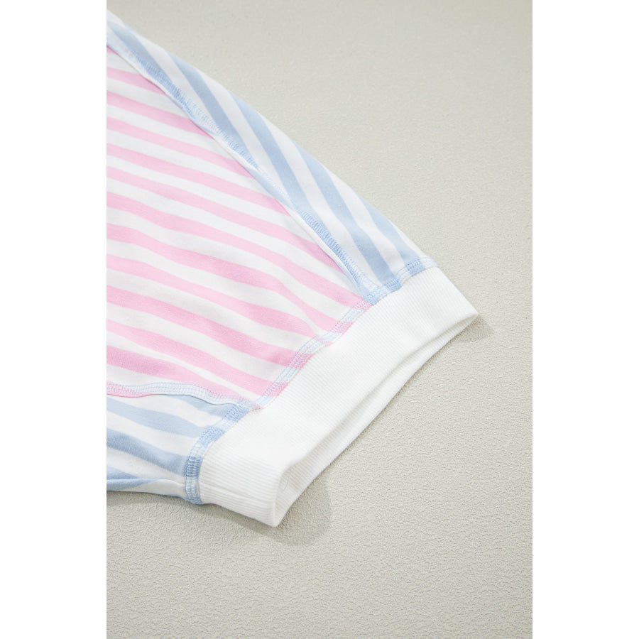 Casual Stripe Oversize Dolman Sleeve Patchwork T Shirt Tops/Tops & Tees