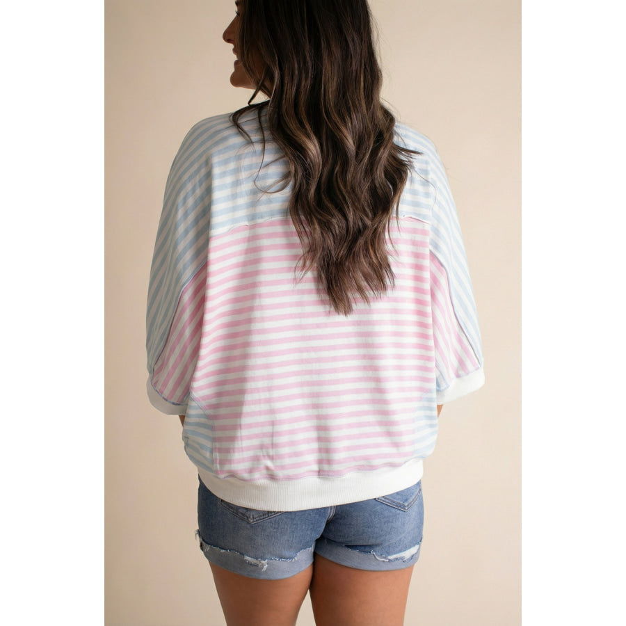 Casual Stripe Oversize Dolman Sleeve Patchwork T Shirt Tops/Tops & Tees