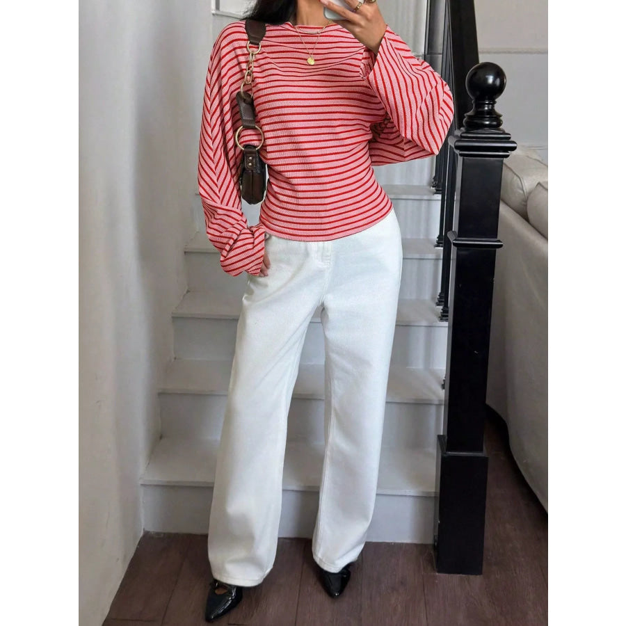 Casual Striped Batwing Sleeve T-Shirt Apparel and Accessories