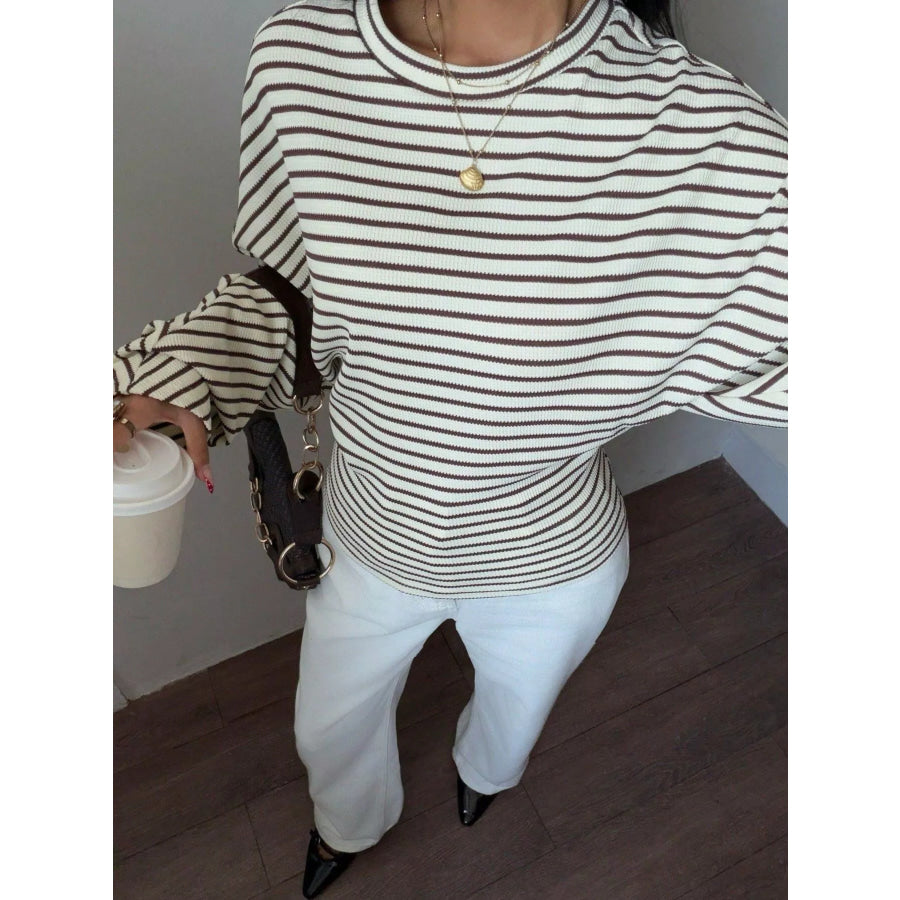 Casual Striped Batwing Sleeve T-Shirt Apparel and Accessories