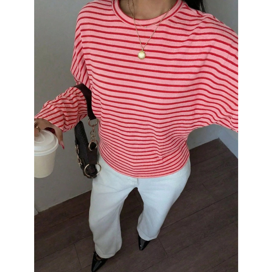 Casual Striped Batwing Sleeve T-Shirt Apparel and Accessories