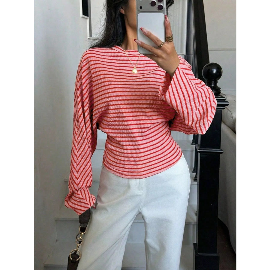 Casual Striped Batwing Sleeve T-Shirt Apparel and Accessories