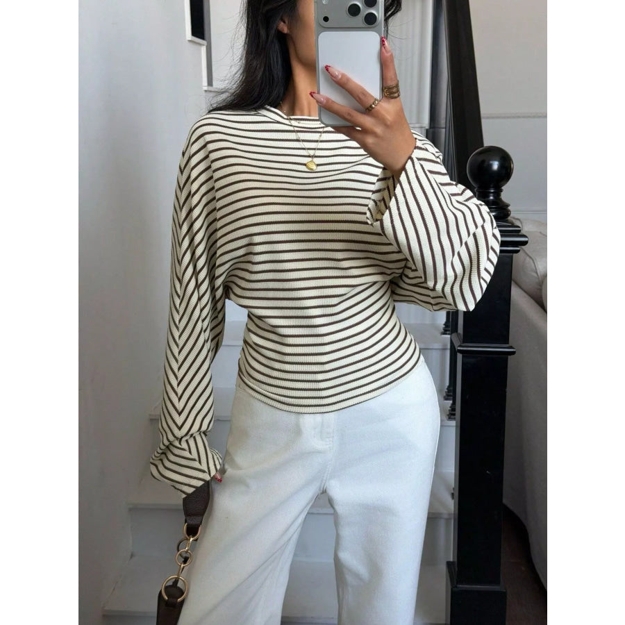 Casual Striped Batwing Sleeve T-Shirt Apparel and Accessories
