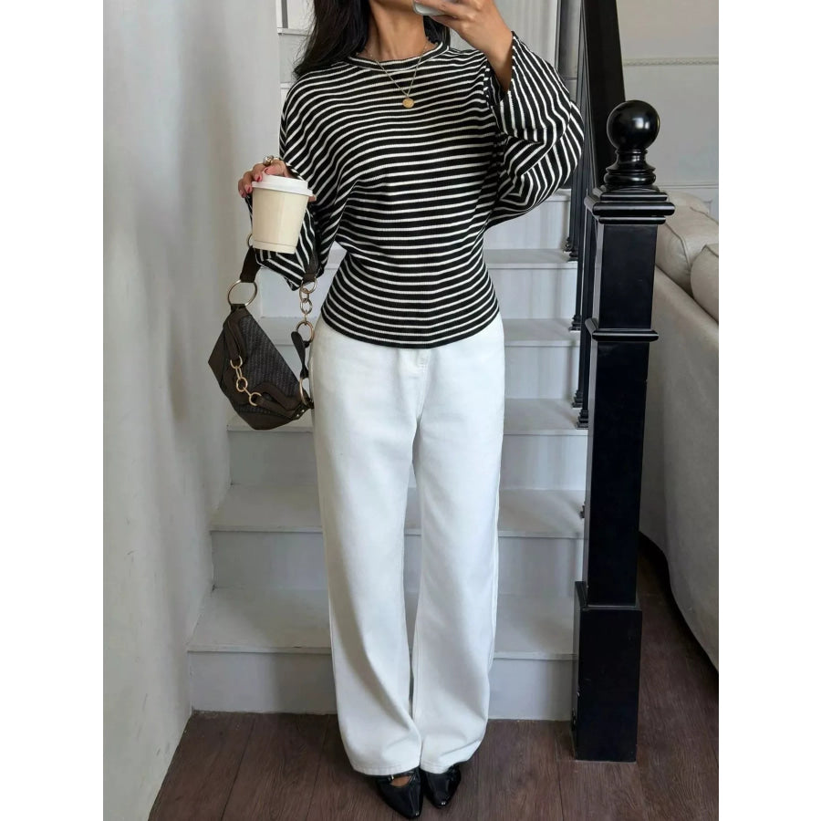Casual Striped Batwing Sleeve T-Shirt Apparel and Accessories