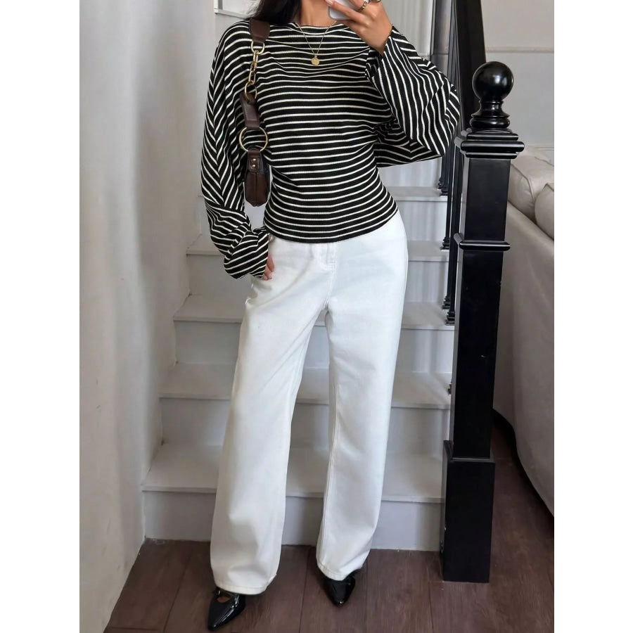 Casual Striped Batwing Sleeve T-Shirt Apparel and Accessories