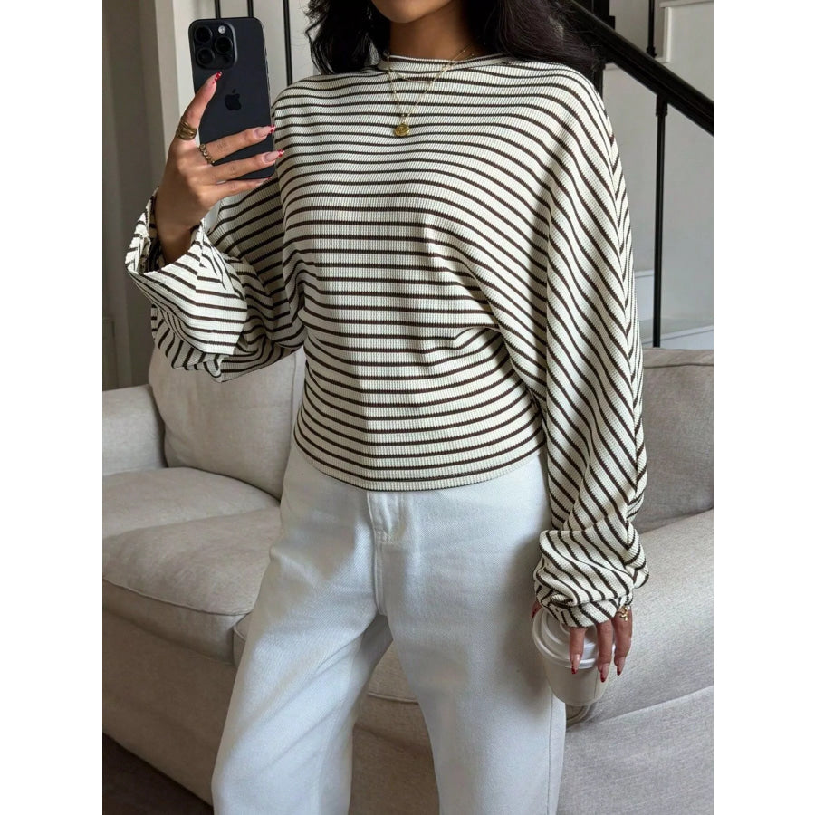 Casual Striped Batwing Sleeve T-Shirt Apparel and Accessories