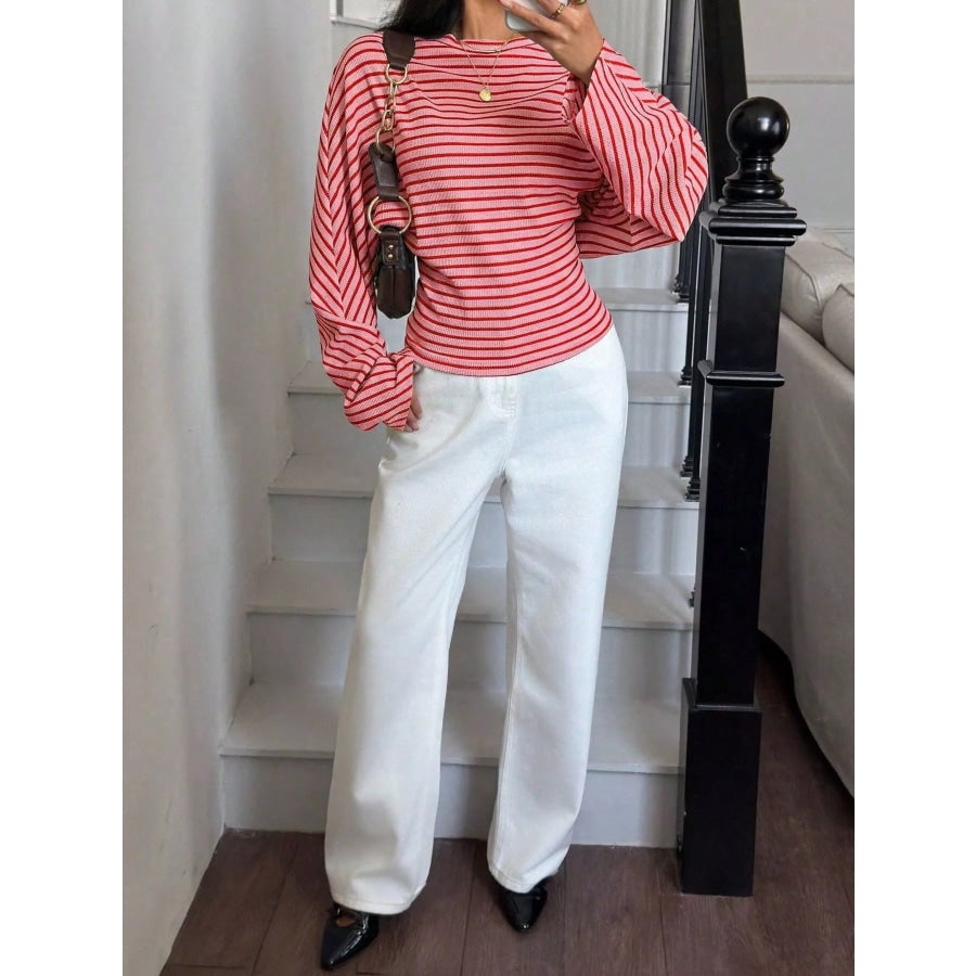 Casual Striped Batwing Sleeve T-Shirt Apparel and Accessories
