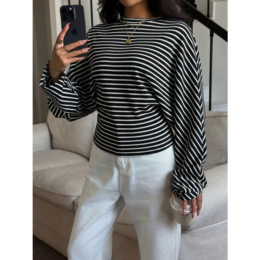 Casual Striped Batwing Sleeve T-Shirt Apparel and Accessories