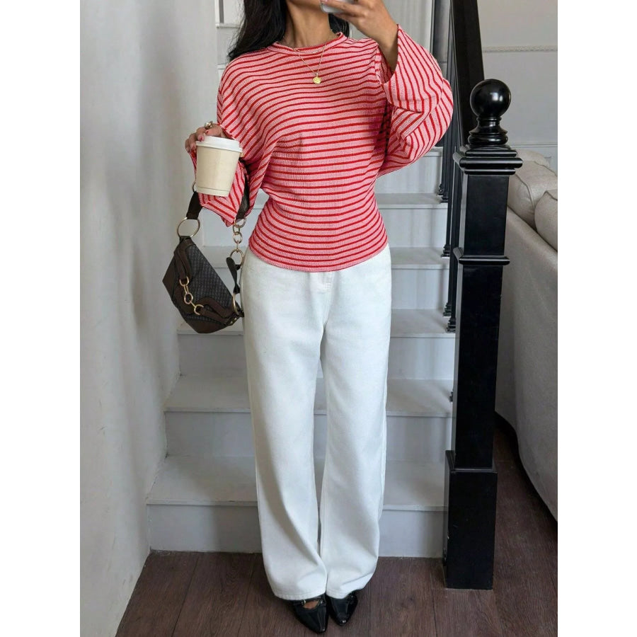 Casual Striped Batwing Sleeve T-Shirt Apparel and Accessories