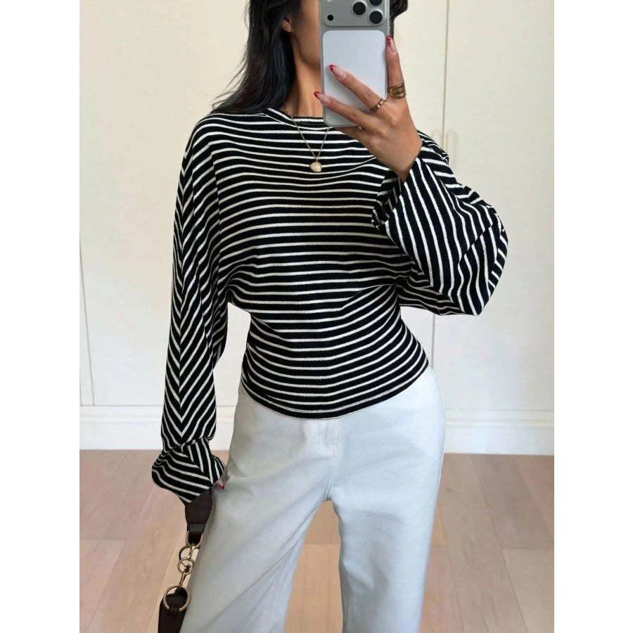 Casual Striped Batwing Sleeve T-Shirt Apparel and Accessories