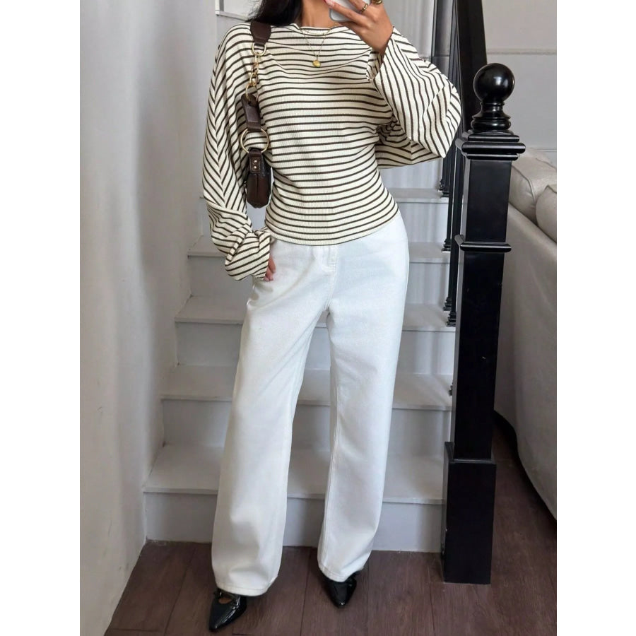 Casual Striped Batwing Sleeve T-Shirt Apparel and Accessories