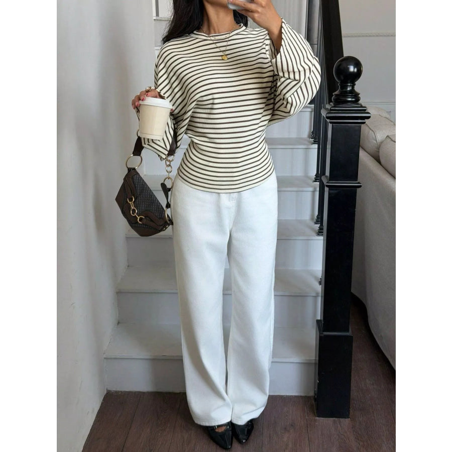 Casual Striped Batwing Sleeve T-Shirt Apparel and Accessories
