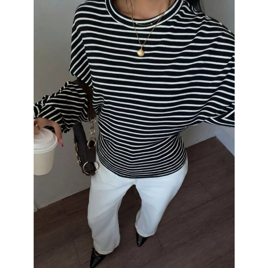 Casual Striped Batwing Sleeve T-Shirt Black-spot / S Apparel and Accessories