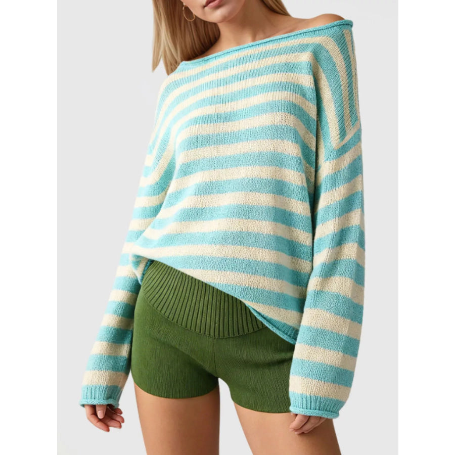 Casual Striped Boat Neck Sweater Apparel and Accessories