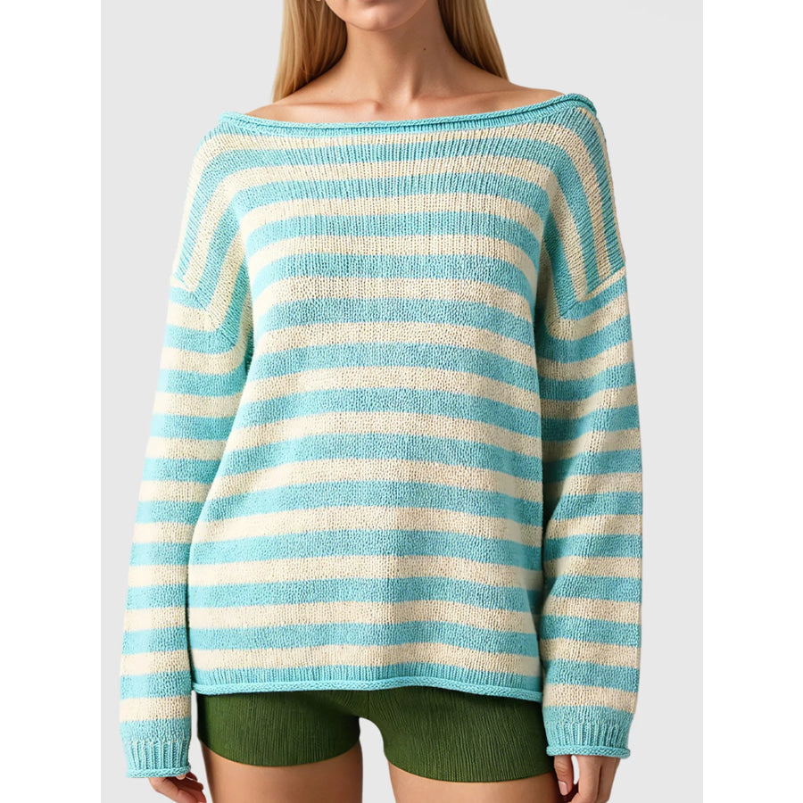 Casual Striped Boat Neck Sweater Apparel and Accessories