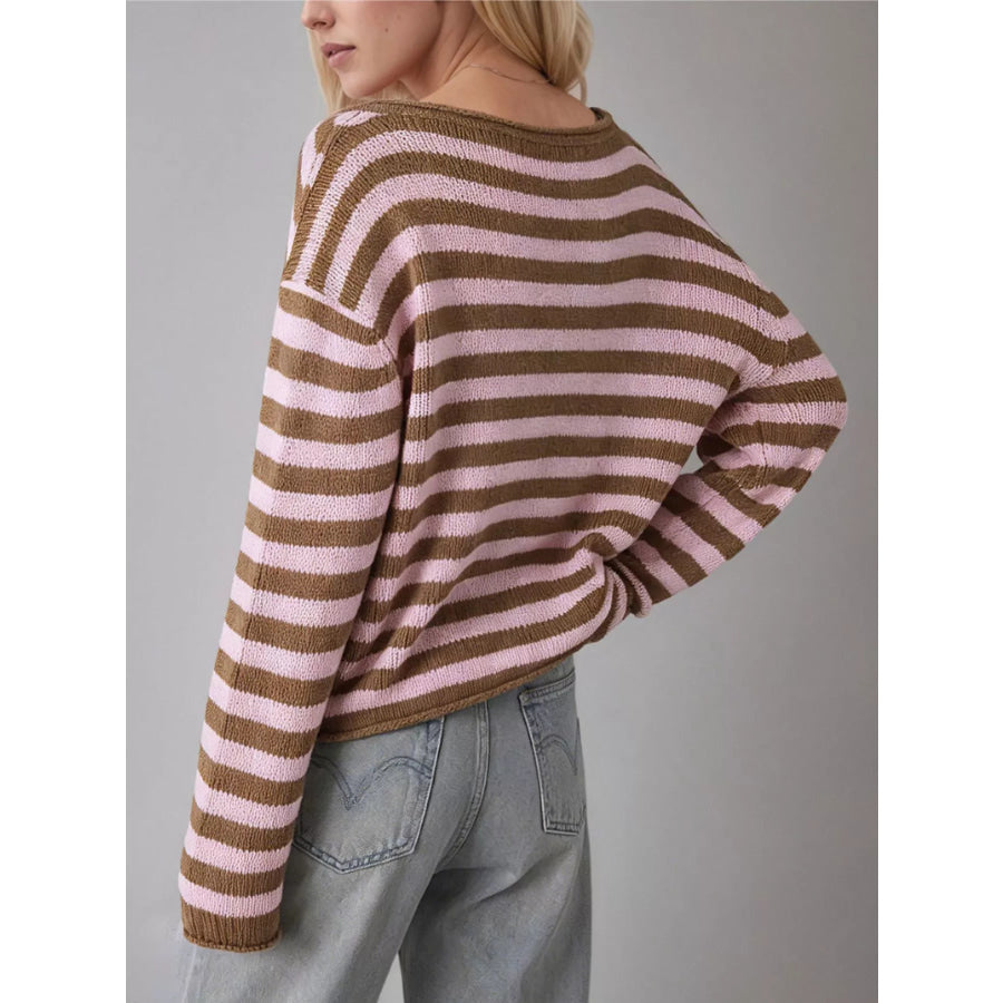 Casual Striped Boat Neck Sweater Apparel and Accessories