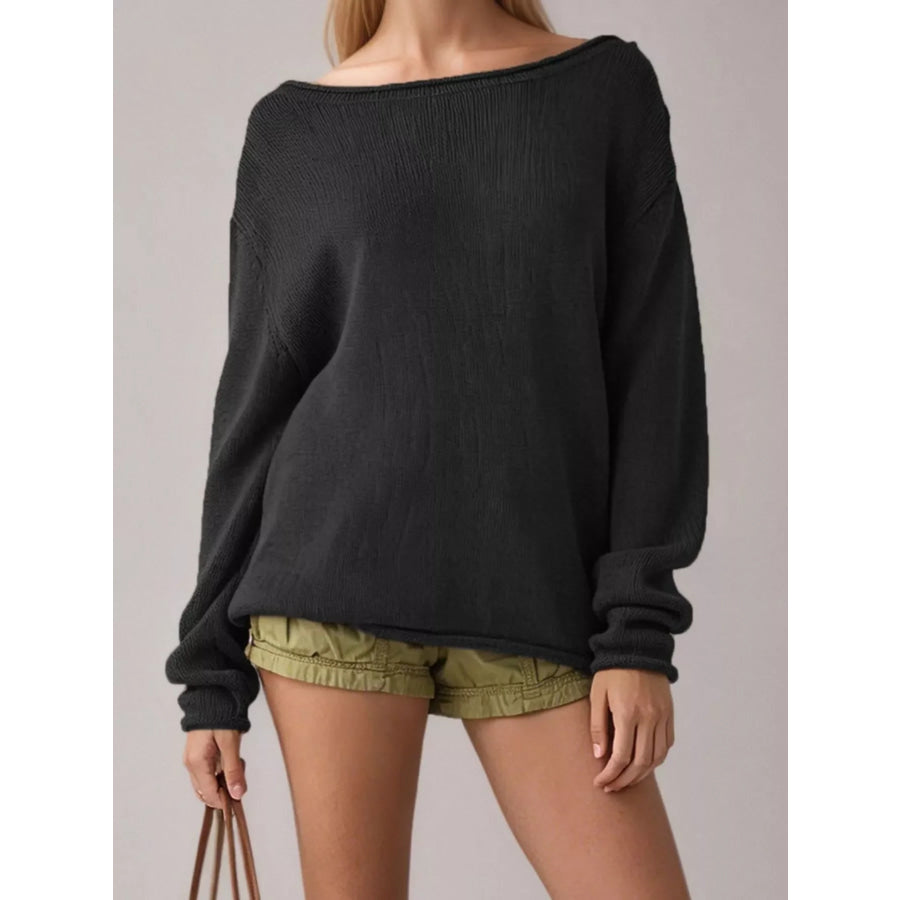 Casual Striped Boat Neck Sweater Black / S Apparel and Accessories