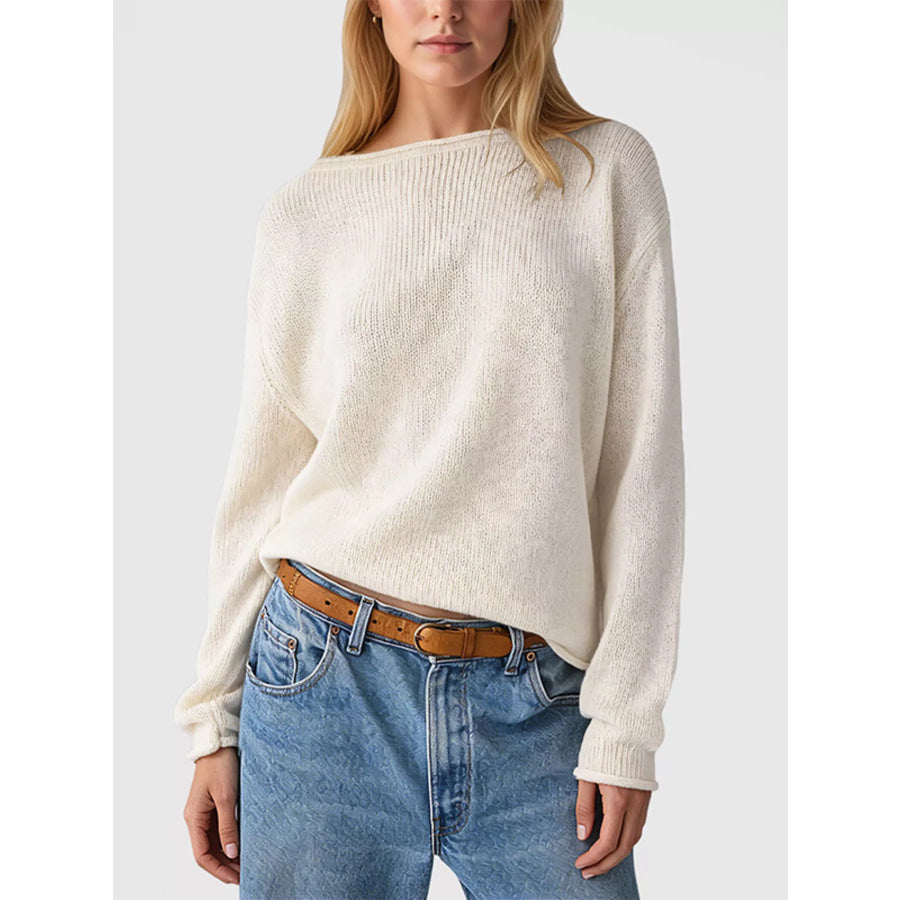 Casual Striped Boat Neck Sweater Cream / S Apparel and Accessories