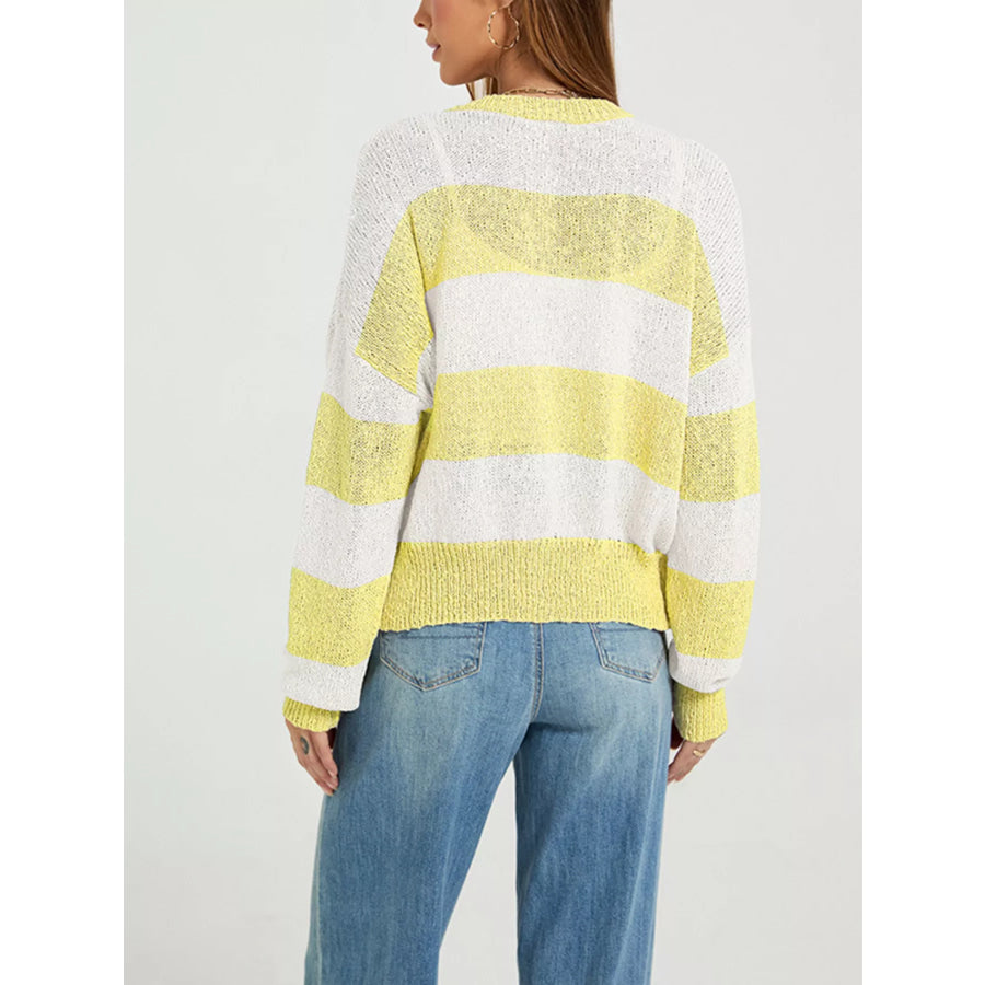 Casual Striped Button-Down Knit Cardigan Apparel and Accessories
