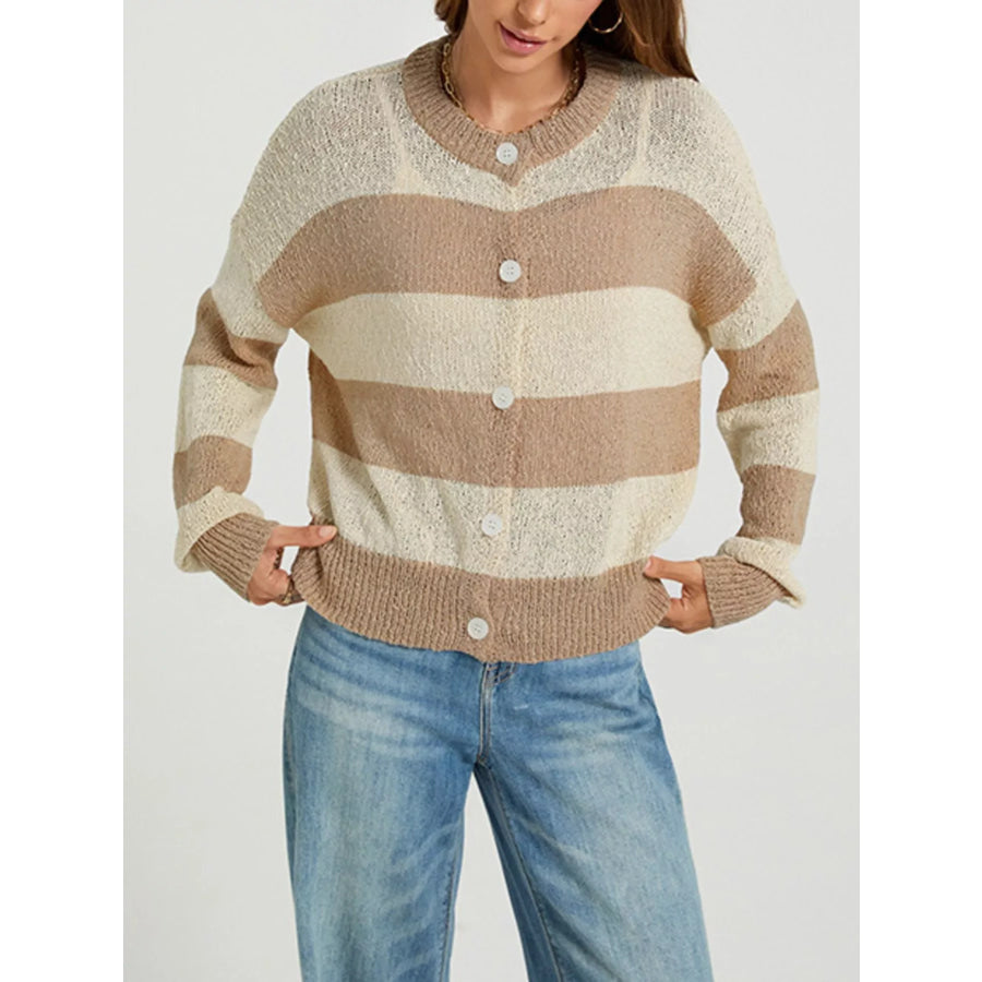 Casual Striped Button-Down Knit Cardigan Apparel and Accessories