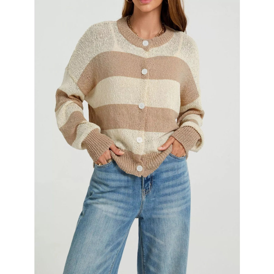 Casual Striped Button-Down Knit Cardigan Apparel and Accessories