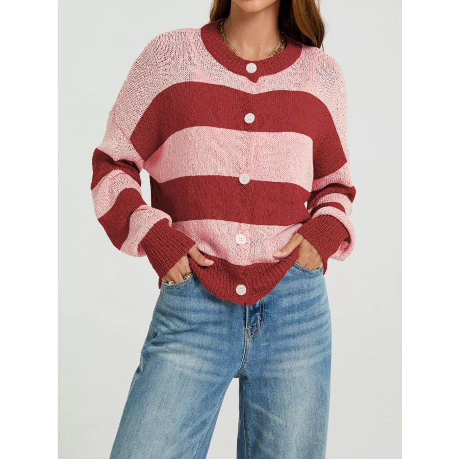Casual Striped Button-Down Knit Cardigan Apparel and Accessories