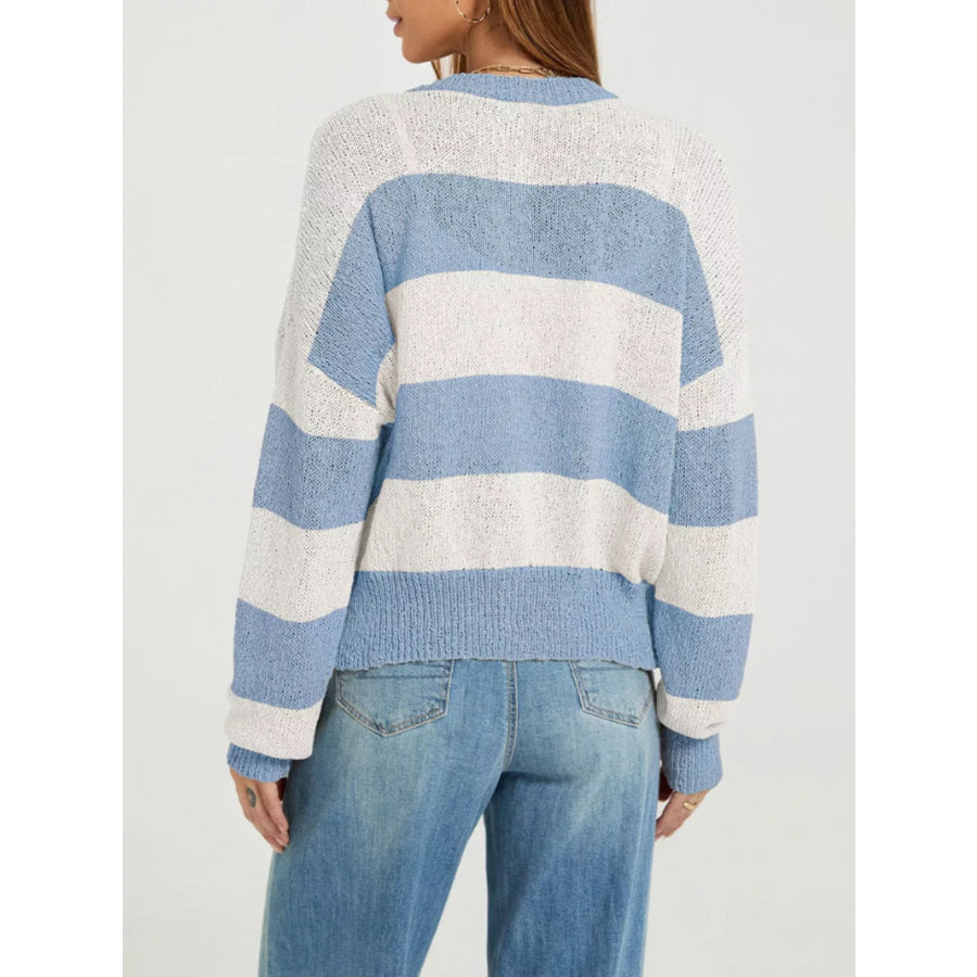Casual Striped Button-Down Knit Cardigan Apparel and Accessories