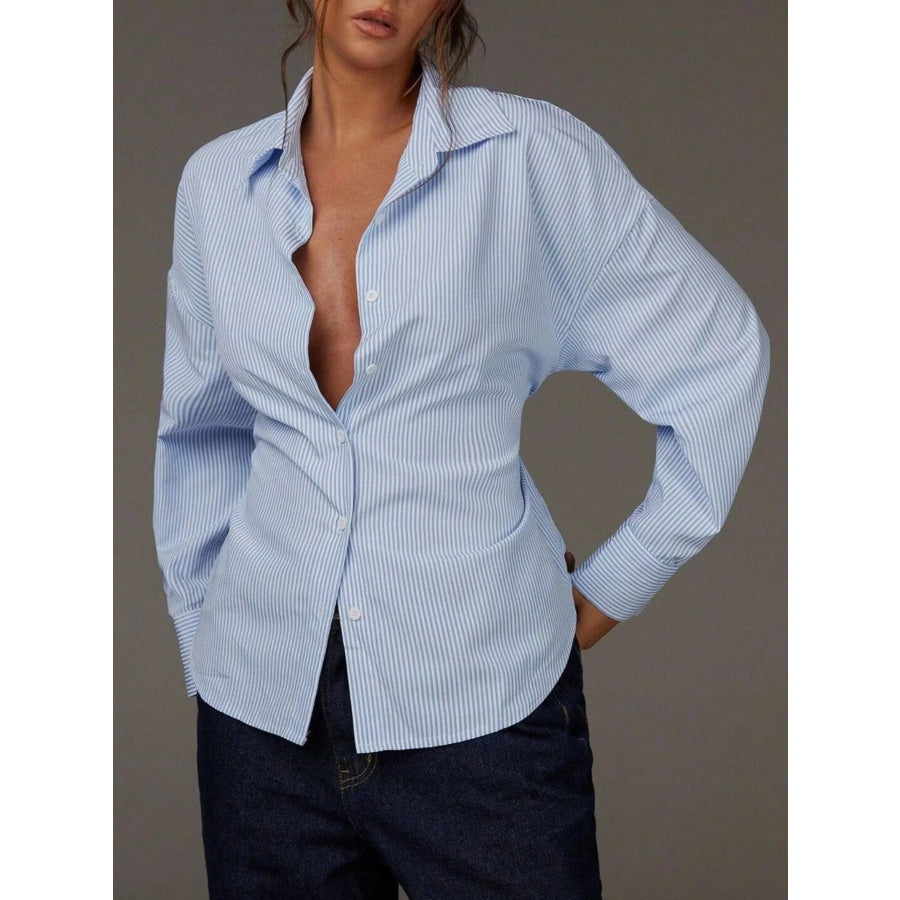 Casual Striped Button-Down Shirt Blue / S Apparel and Accessories