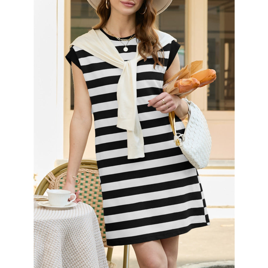 Casual Striped Cap Sleeve T-Shirt Dress Apparel and Accessories