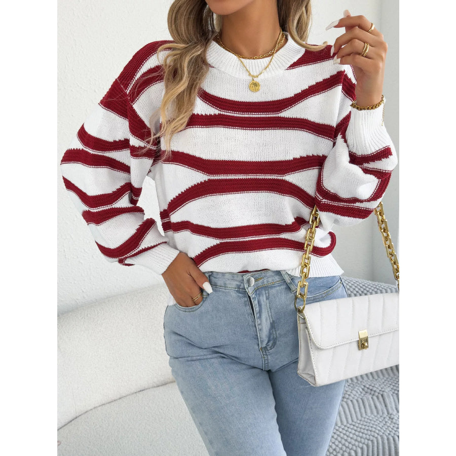 Casual Striped Crew Neck Sweater Apparel and Accessories
