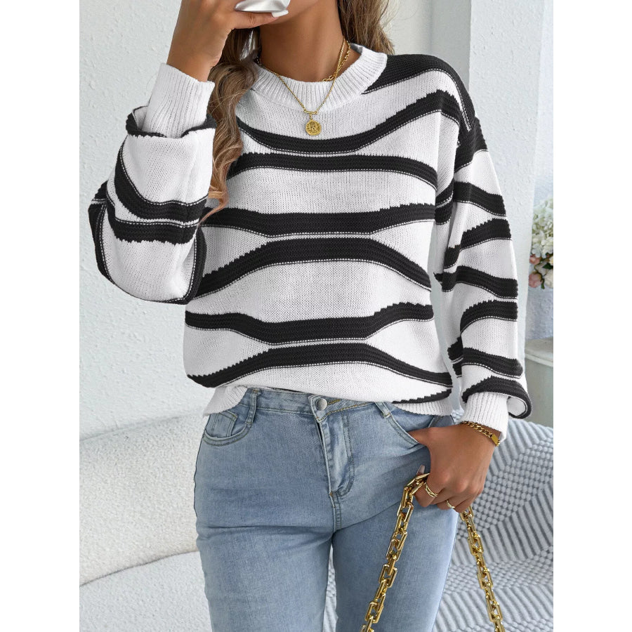 Casual Striped Crew Neck Sweater Apparel and Accessories