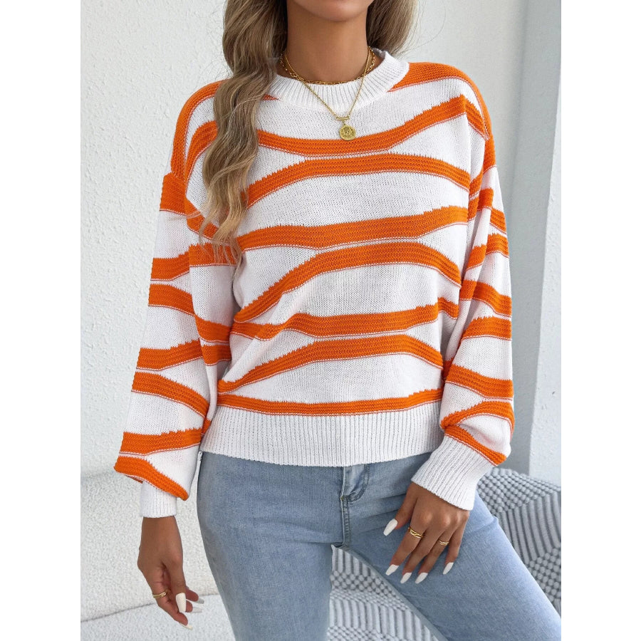Casual Striped Crew Neck Sweater Apparel and Accessories