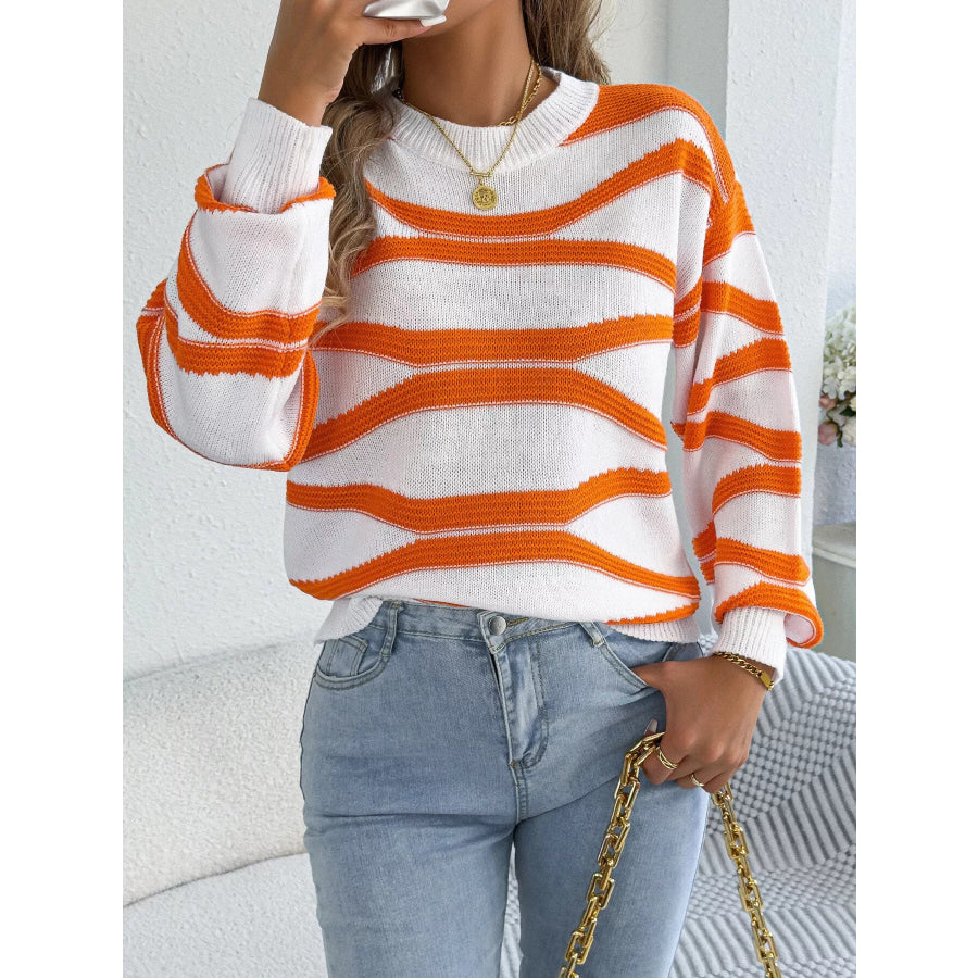 Casual Striped Crew Neck Sweater Apparel and Accessories