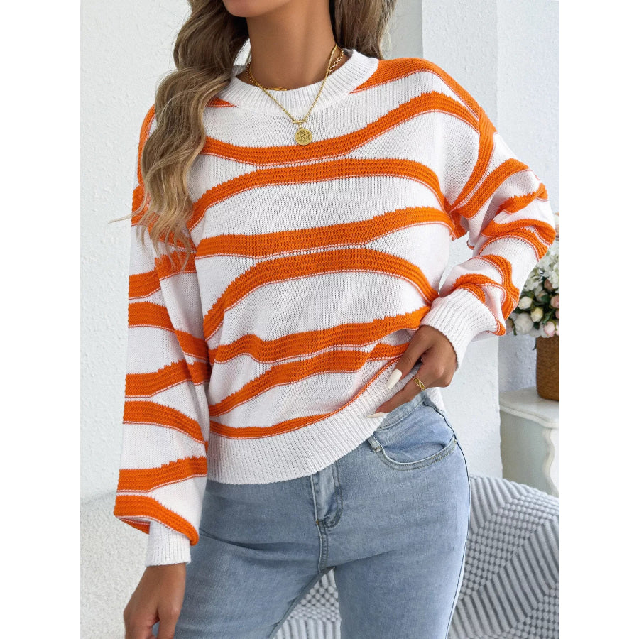 Casual Striped Crew Neck Sweater Apparel and Accessories