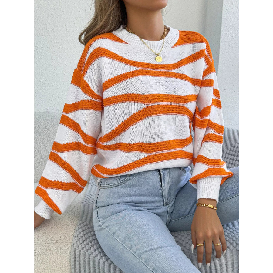 Casual Striped Crew Neck Sweater Apparel and Accessories