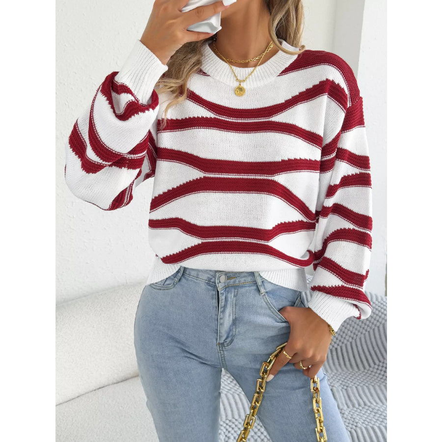 Casual Striped Crew Neck Sweater Apparel and Accessories