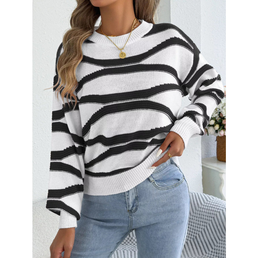 Casual Striped Crew Neck Sweater Apparel and Accessories